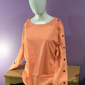 Croft &  Barrow Peachy/Orange Colored Long Sleeve with Button Detail Top NWOT XL